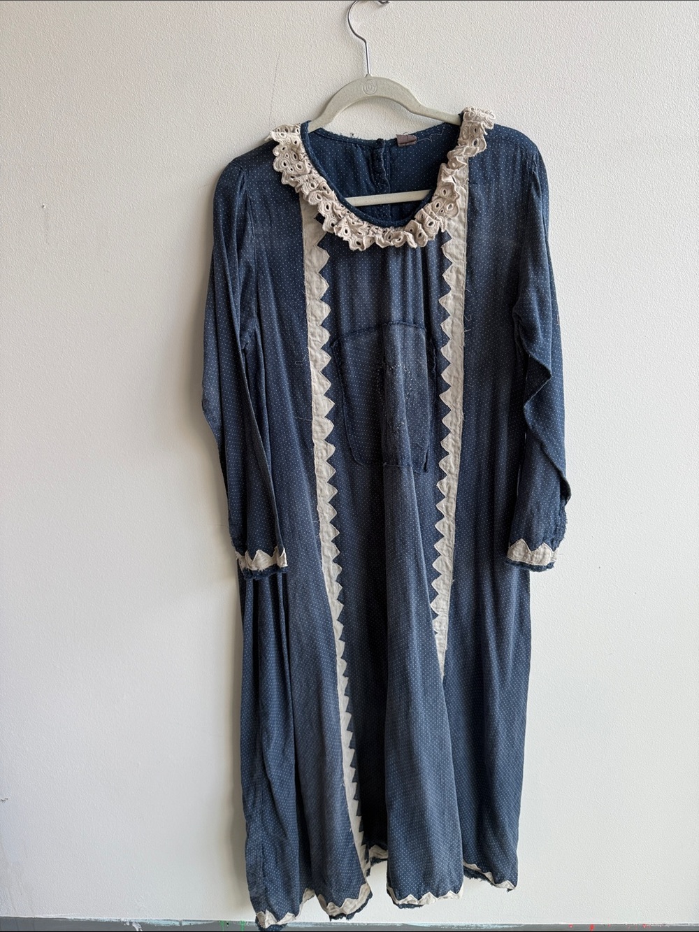 Navy Blue Bohemian Lace-Trim Midi Dress